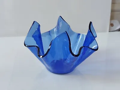 Vintage Blue Chance Glass Handkerchief Vase • £10