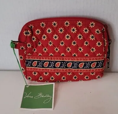 Vera Bradley Americana Cosmetic Bag Toiletry Travel Red & Navy Florals Paisley • $13.49