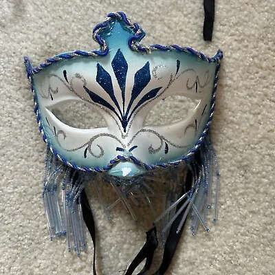 Venetian Masquerade Costume Mardi Gras Ball Prom Party Wedding Blue Beads NOLA • $14.99