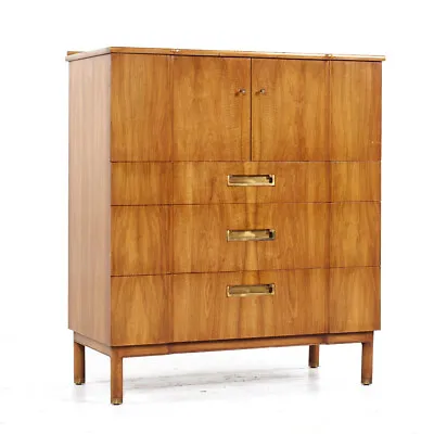 John Widdicomb Mid Century Walnut And Brass Highboy Dresser • $3347