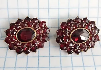 Vintage Earrings Natural Czech Garnet Pyrop Gilt Sterling Silver Women's Jewelry • $275