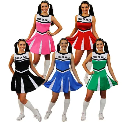 Ladies Cheerleader Costume Adult Cheer Leader Squad Fancy Dress High School  • £14.99