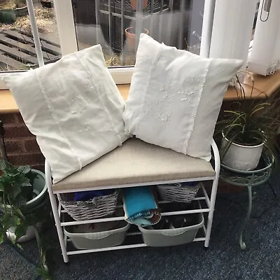 White Cushions With Covers Included Shabby Country Cottage Style X2 • £7.99