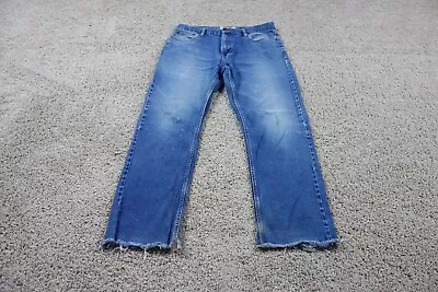 VINTAGE Big Mac Jeans Mens 34x29 Blue Straight Distressed Hem Workwear Denim • $37.98