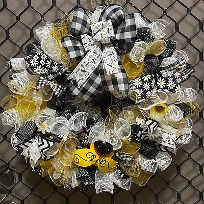 Bee Wreath Door Wreath Bumblebee Door Wreath Curly Deco Mesh Year Round Wreath • $44