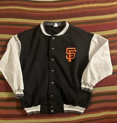 Vtg Majestic San Francisco Giants  Bomber Jacket Adult Size XL Black Snap Front • $49.99