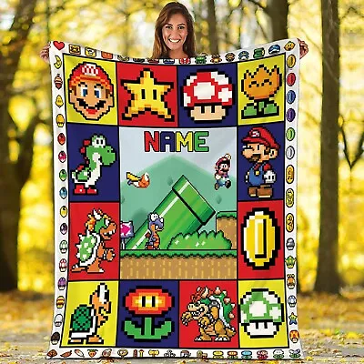 Super Mario Blanket 32 Bit Super Mario Fleece Blanket Super Mario Pixel Birthday • $79.98