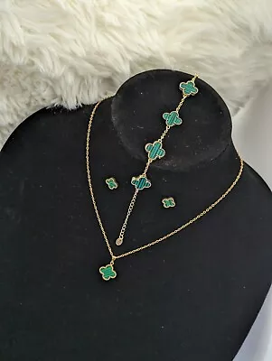 Green Clover Gold Plated Set (necklace  Earrings And Bracelet)  • $14.99