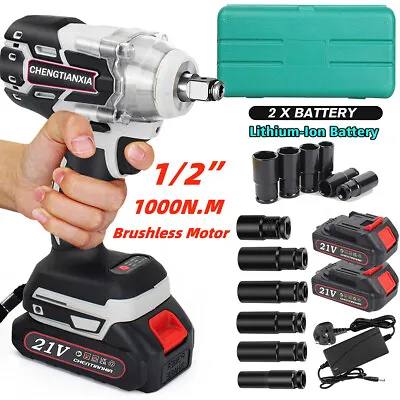 1000Nm 1/2  Cordless Electric Impact Wrench Drill Gun Ratchet Driver 1/2 Battery • £21.99