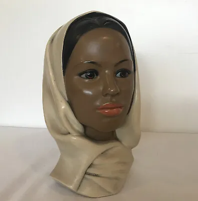 Vintage MARWAL Chalkware Head Of Woman Middle Eastern /African / Hawaii 10” Tall • $55