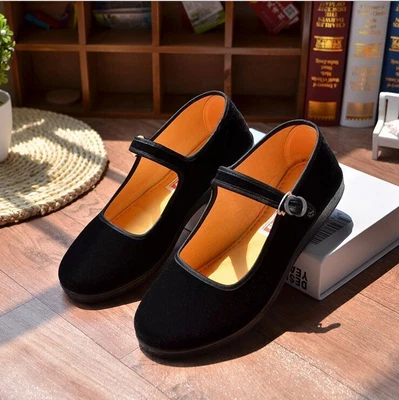 £14.94 • Buy Ladies Flat Pumps Retro Chinese Old Beijing Shoes Mary Jane Ankle Strap Velvet