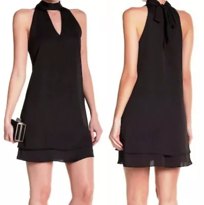 Meghan LA Tiered Hem Dress Small 2 4 Black $250 Party Coctail Tie Back Neck NWT • $77.16