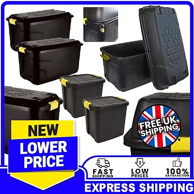 Large Black Heavy Duty Indoor Outdoor Storage Trunks With Wheels & Handles • £29.60