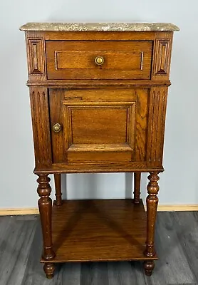 Carved French Antique Bedside Table Cupboard Cabinet With Marble Top (LOT 2555) • £199