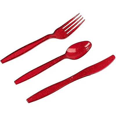 $15.99 • Buy 96 Pcs Red Silverware Set Plastic Disposable For Christmas Holiday Party Décor