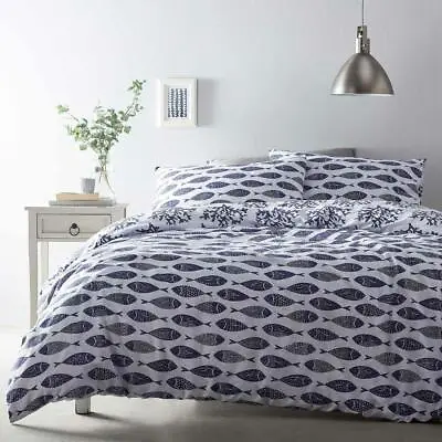 £19.95 • Buy Blue Duvet Covers Grey Nautical Fish Reversible Seaside Quilt Cover Bedding Sets