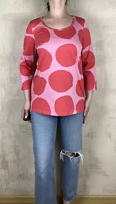 Marimekko Mika Piirainen Pink Cotton Bold Dot Jersey Women's Top Size L • $37