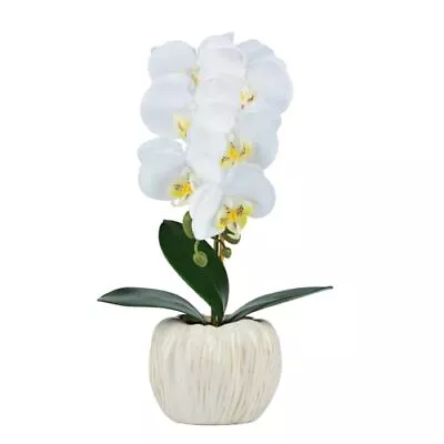 White Orchids Artificial Flowers In Pumpkin Pots 15  Faux Orchid Plant For Ho... • $23.15