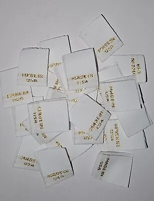  MADE IN USA  Fabric Garment Tags. Embroided W/ Gold Letters- 3/4 X5/8 - 2000 • $109