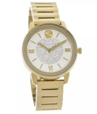 Brand New Movado Bold Women’s Crystal Dial Yellow Gold 32mm Watch 3600774 • $349