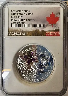 $797.96 • Buy RCM $20 2017 Bejeweled Bugs BUTTERFLY NGC PF69 ULTRA CAMEO - 1oz Proof Silver