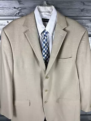 NICE Michael Kors Khaki/Beige Gingham Blazer Jacket Mens 46/XL Silk/Linen • $23.44