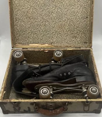 Vintage Mens Roller Skates Black Leather Boot Roller  Original Box CHICAGO USA • $45