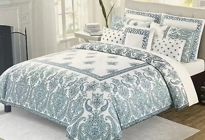 Nicole Miller Blue Floral Paisley Frame King Duvet Cover Set W /shams • $139.95