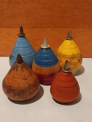 Lot Of 5 Vintage Wooden Spinning Tops With Metal Tip • $47.99