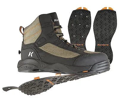 Size 11 Korkers Greenback Wading Fishing Boot Studded + Kling-on Rubber 2 Soles • $159.99
