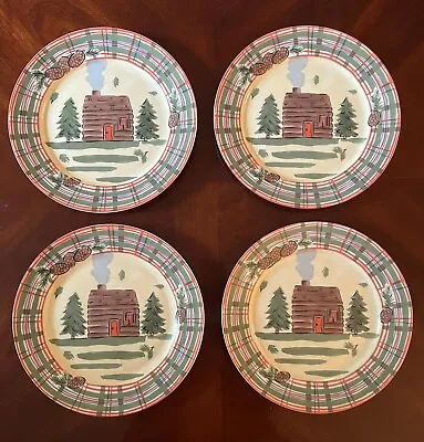 (Set Of 4)  Hausenware Northwoods Dinner Plates Log Cabin • $46.95