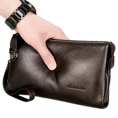 100% Genuine Leather Business Bag Men's Clutch Wallet Large Capacity Handbag • $27.45