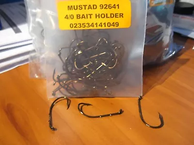 50 Mustad Bait Holder Fish Hooks / 92641 Size 4/0 Bronze Finish / Turn Down Eye • $15.08