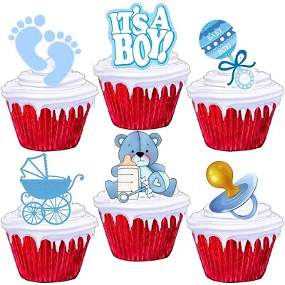 Baby Shower Boy Stand Up Cup Cake Toppers Edible Party Decorations • £2.25