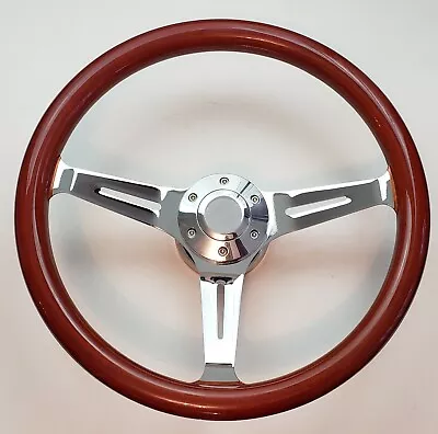 15  REAL MAHOGANY WOOD STEERING WHEEL + Horn Button + Adapter CHEVY FORD MOPAR • $479.95