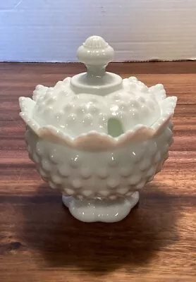 Hobnail Fenton Vintage Pedestal Milk Glass Sugar/Condiment/Honey Lidded Bowl • $11.90