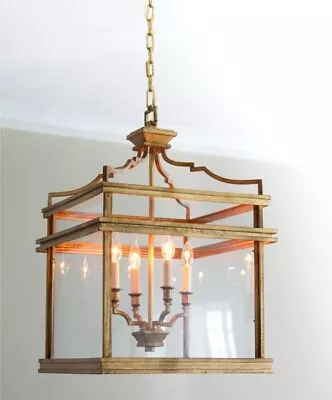 Med Mykonos Lantern Visual Comfort Signature Kitchen Gold Guilded Iron Pendant • $900
