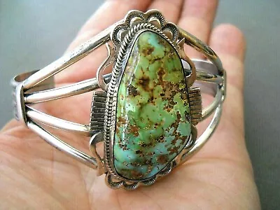 WILL DENETDALE Native American Orville Jack Turquoise Sterling Silver Bracelet • £327.73