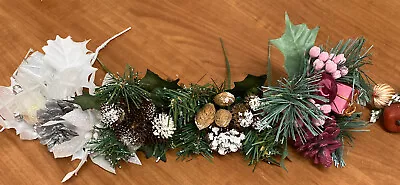 4 Vintage Christmas Picks Greenery Pine Cones Nuts Cockleburs Poinsettia Present • $6.75