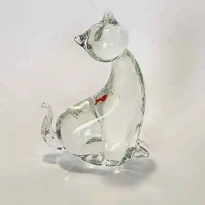 Blown Glass Cat With Gold Fish • $22