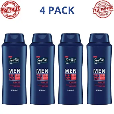 Suave Men 2 In 1 Thick & Full Shampoo Plus Conditioner 28 Fl Oz (Pack Of 4) NEW • $25.99