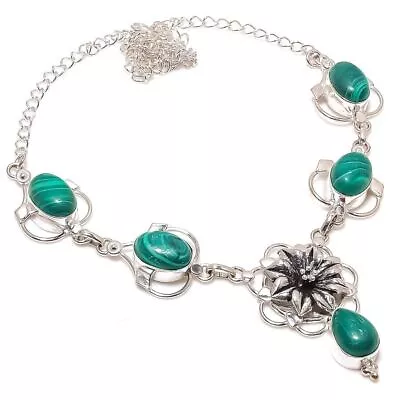 Green Malachite Gemstone Handmade 925 Sterling Silver Jewelry Necklace Size 18  • £9.37