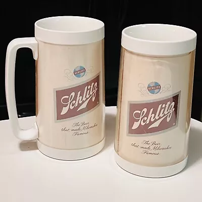 Vintage Schlitz Logo Beer Plastic Stein Mug Thermo-Serv Insulated Lot Of TWO • $18