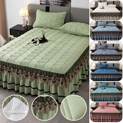 Embroidered Lace Quilted Bed Skirt Bedspread Anti-slip Bed Cover Or Pillowcase • £18.71