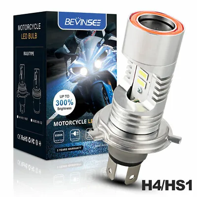 H4 HB2 9003 Motorcycle LED Headlight Bulb Hi/Lo Power W/ Red Halo Angel Eyes Kit • $11.99