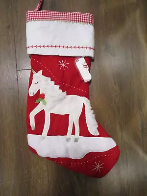 RARE Pottery Barn Kids RED QUILTED WHITE HORSE Christmas Stocking • $54.99
