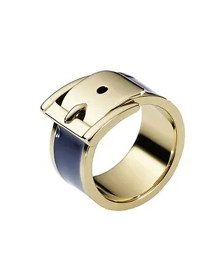 New Michael Kors Gold Tone+blue Enamel Belt Buckle Ring Size: 6   Mkj1801 • $106.24