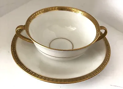 Vintage Limoges France A. Lanternier Double Handle White And Gold Cup & Saucer • $20