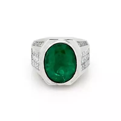 Stunning Men's 15.97ct Emerald Diamond 14k White Gold Large Ring Size 11.5 • $1