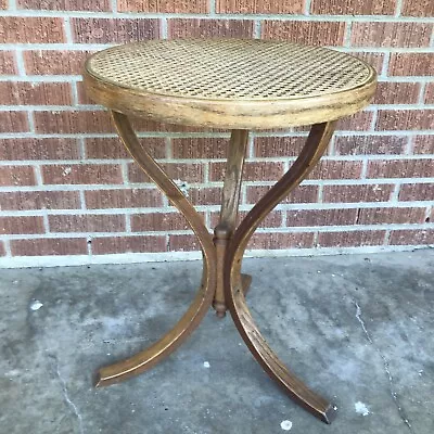 Vintage Bentwood Side Table Thonet Style Round Cane Top Boho Mid-Century MCM • $130